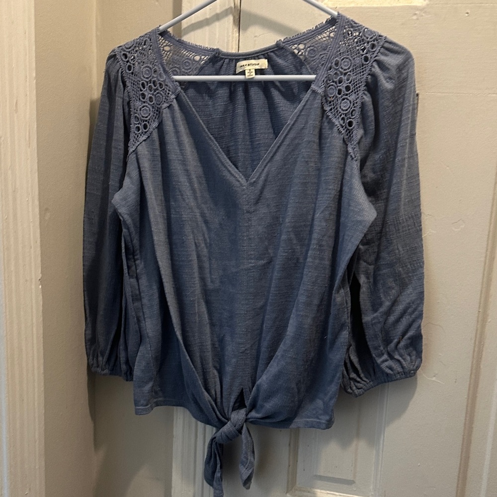 Max Studio Blue Crochet Detail Blouse